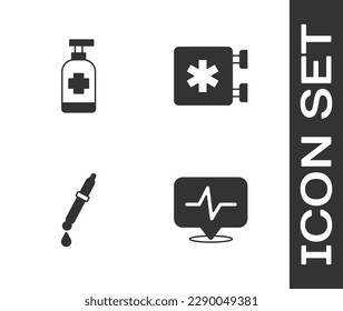 Set Heart rate, Antibacterial soap, Pipette and Emergency - Star of Life icon. Vector