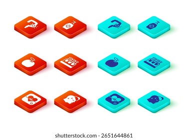 Set Heart rate, High human body temperature, Apple, Test tube with blood, Liquid antibacterial soap and Gut constipation icon. Vector