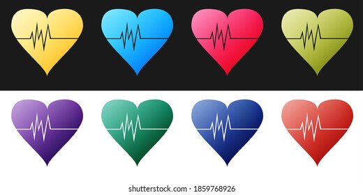 Establecer el icono de la velocidad del corazón aislado en el fondo blanco y negro. Signo de latido. Icono de pulso cardíaco. Icono de cardiograma. Vector.
