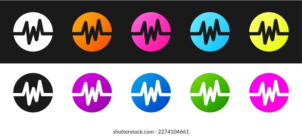 Set Heart rate icon isolated on black and white background. Heartbeat sign. Heart pulse icon. Cardiogram icon.  Vector