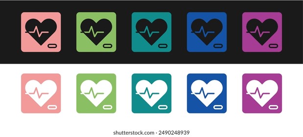 Set Heart rate icon isolated on black and white background. Heartbeat sign. Heart pulse icon. Cardiogram icon.  Vector