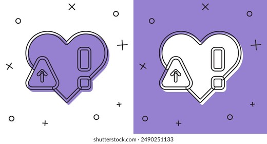 Set Heart rate icon isolated on white and purple background. Heartbeat sign. Heart pulse icon. Cardiogram icon.  Vector