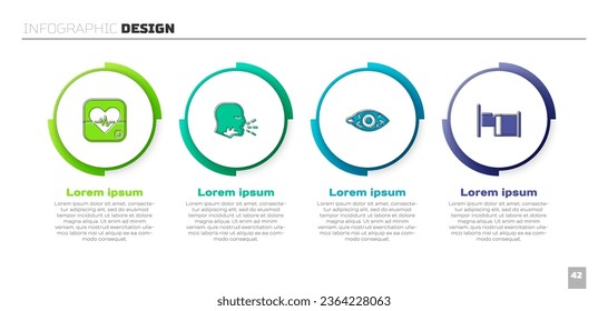 Set Heart rate, Man coughing, Reddish eye and Hospital bed. Business infographic template. Vector