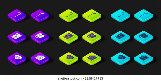 Set Heart rate, Nursing home, False jaw glass, Slippers, Walking stick cane and  icon. Vector