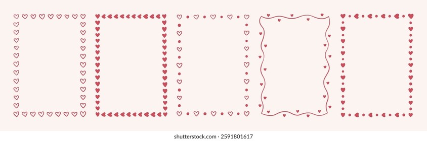 Set of heart rectangle frame. Love poster template. Doodle border in place for your text. Hand drawn design templates for Valentines day, wedding, poster, cover, postcard