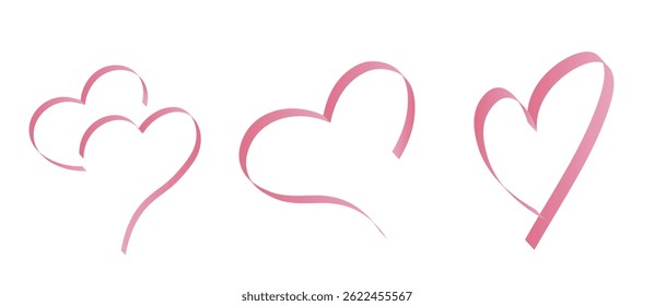 Set of heart ribbon vector on white isolated
