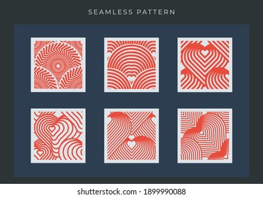 Set of heart seamless pattern. Geometric love symbol for background. Beauty, feminime, care, fun and bright. Eps 10 vector
