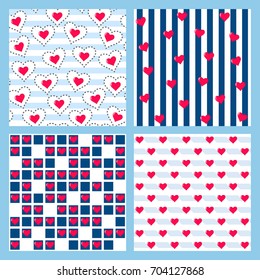 Set of heart seamless pattern. Romantic backgrounds for Valentine's Day. Vector eps10.