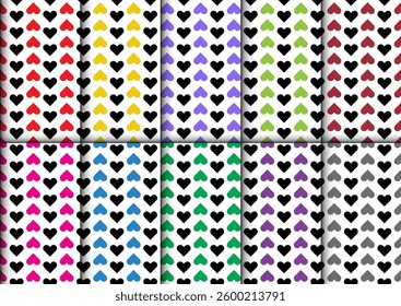 Set of heart seamless patterns for textile, fabrics, print, wallpaper, wrapping paper, clothing, party and background. Hearts pattern vector illustration.