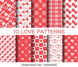 set of Heart seamless patterns, for valentines day, Pattern Swatches, vector, Endless texture can be used for wallpaper, pattern fills, web page,background,surface
