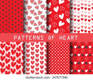 set of Heart seamless patterns, for valentines day, Pattern Swatches, vector, Endless texture can be used for wallpaper, pattern fills, web page,background,surface