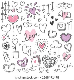 Set of heart shape doodle isolated on white