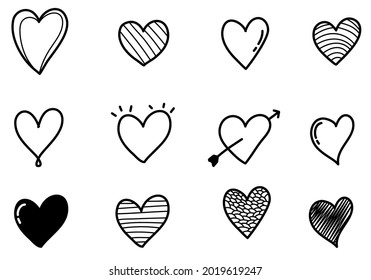 Set of heart shape doodle isolated on white