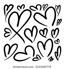 Set of heart shape doodle isolated on white background.