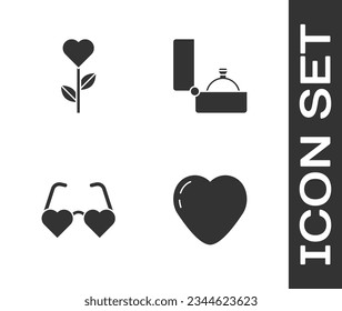 Set Herz, Form in Blume, geformte Liebesbrille und Diamond Verlobungsring Symbol. Vektorgrafik