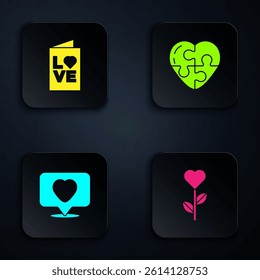 Set Heart shape in flower, Valentines day party flyer, Like and heart and . Black square button. Vector