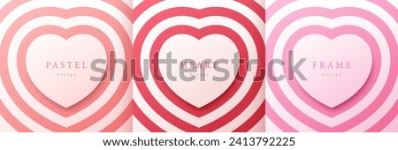 Set of heart shape frame design with alternate red, pink and white colors. Elements for valentine day festival. Collection geometric backdrop for cosmetic product display. Top view. Vector EPS10.