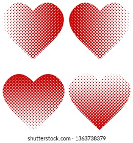 Set heart shape halftone effect, vector heart shape of dot halftone