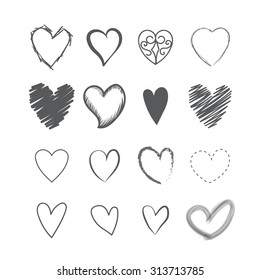 Set of heart shape hands drawn icons vector