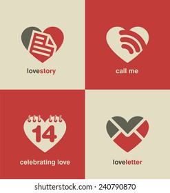 Set of heart shape icons and symbols. Valentines day collection. Logo love unique design concepts. Dating web site banners and labels.