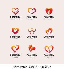 Set of Heart Shape Logo Design Template