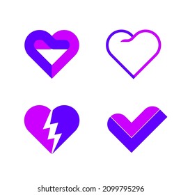 Set of heart shape logos. Valentine day or health concept. Isolated on white background, vector illustration, eps 10. 