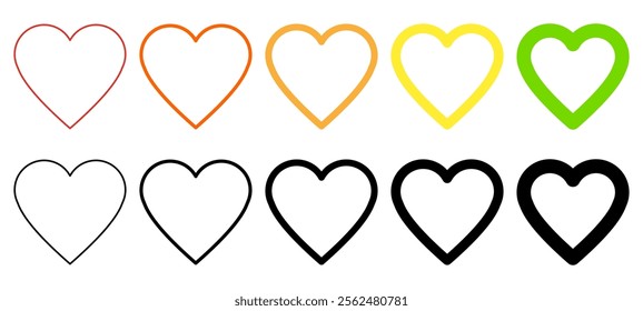 Set of Heart shape stroke colorful vector graphic design elements collection Love icon happy emotions icons reaction