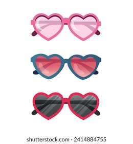 Conjunto de gafas de sol de forma cardíaca icono aislado sobre fondo blanco. Icono de gafas de sol de San Valentín. Material vectorial