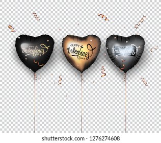 Set of heart shaped air balloons and confetti. Vector illustration