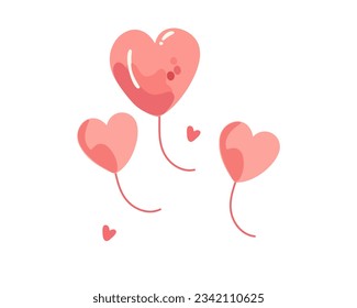 Set of heart shaped balloons isolated on white background