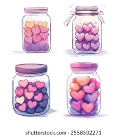 Set heart- shaped candy jar for Valentine's day element