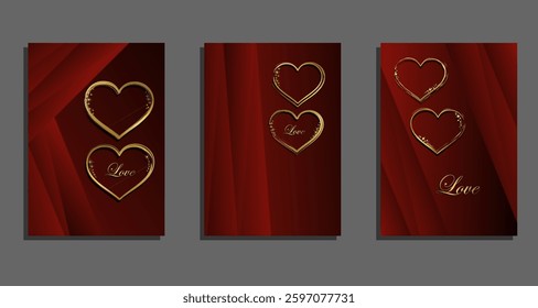 Set of heart shaped covers with red background. for Poster, invitation, Concept for banner, flyer, Valentine gift