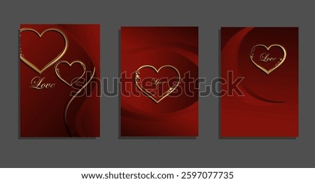 Set of heart shaped covers with red background. for Poster, invitation, Concept for banner, flyer, Valentine gift