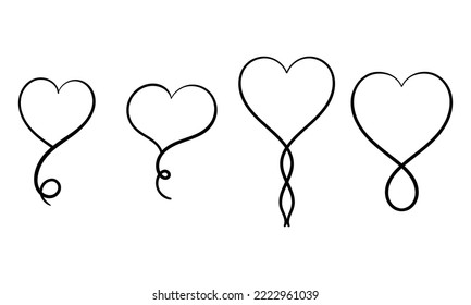 set of heart shaped line art on a white background