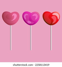 Set of heart shaped lollipops, vector illustration