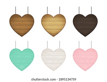 set of heart shaped wooden frame. vintage and pastel color. vector illustration.