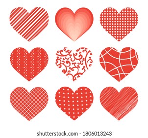 Set of Heart Shapes in different graphic designs, vector illustration