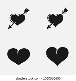 Set of heart shapes flat vector icons.