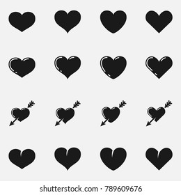 Set of heart shapes flat vector icons.