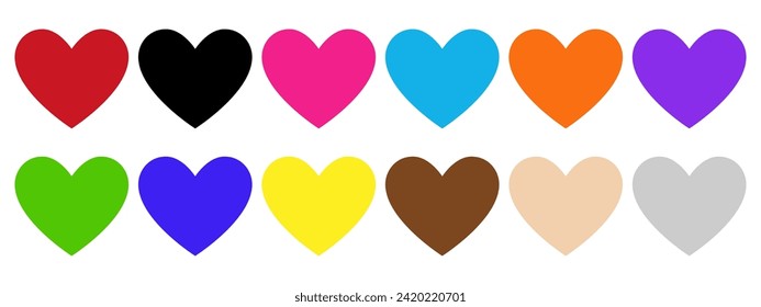 Set of Heart Shapes for Valentine's Day or Wedding Day. Love Symbol. Vector Illustration. 