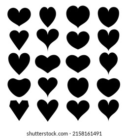 Set of heart silhouettes on white background. Vector illustration.
