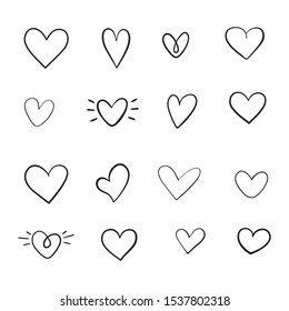 Set of heart sketches isolated on white background. Vector illustration.