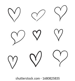 Set of heart sketches isolated on white background. Vector illustration.