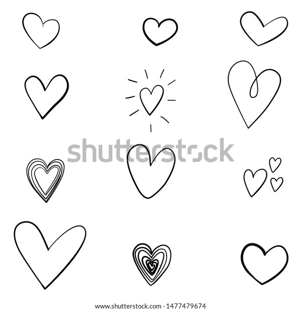 Set Heart Sketches Isolated On White Stock Vector (Royalty Free) 1477479674