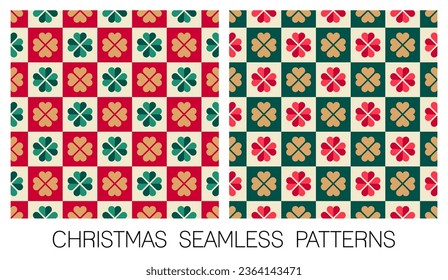 Conjunto de corazones con patrón cuadrado para navidad y vacaciones de año nuevo. Patrón rojo y verde simple.