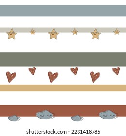 Conjunto de corazón, estrella y nube sobre el fondo de las franjas coloreadas arte continuo de una línea