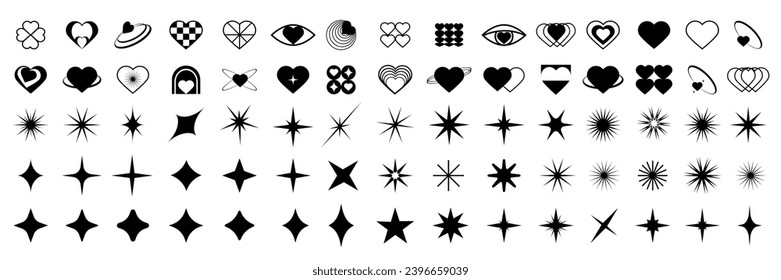 Set of heart star icons. Abstract hearts shapes. Modern simple black heart collection. Valentines day hearts icons. Set of geometric minimalist star elements,bohemian ,swiss style. Love concept.