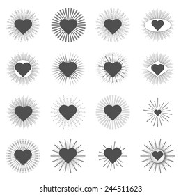 set heart sunburst templates for labels on a white background