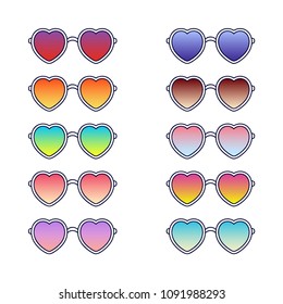 Set Of Heart Sunglasses. Vector Illustration