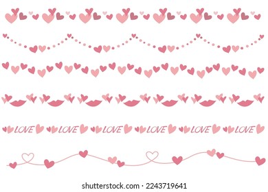 Set of Heart symbol decoration elements. Happy Valentine's day decorative garland collection. Heart symbol border elements for Valentine, Mother's day and Wedding. Vector illustration.